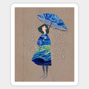 starry night rainy day Sticker